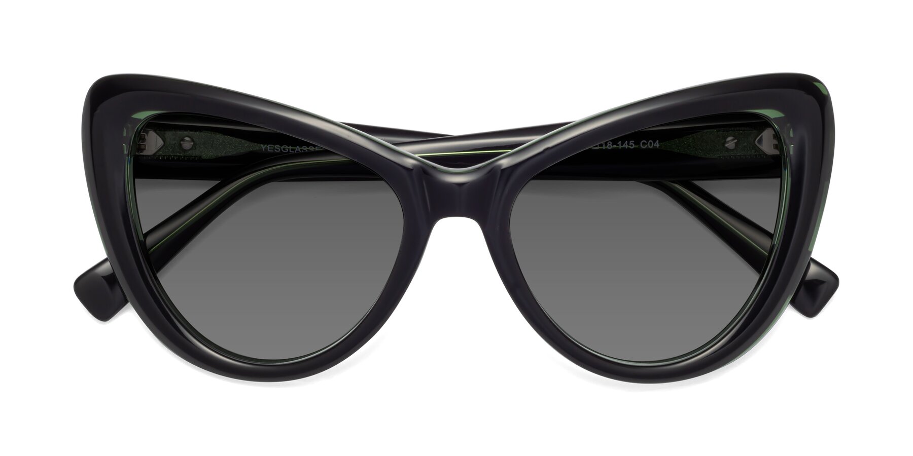 Folded Front of 1574 in Black-Green with Medium Gray Tinted Lenses