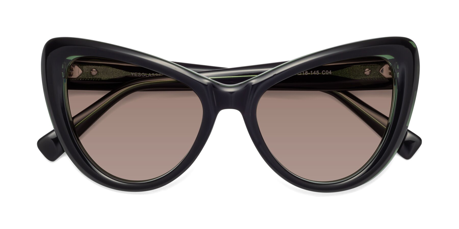 Folded Front of 1574 in Black-Green with Medium Brown Tinted Lenses