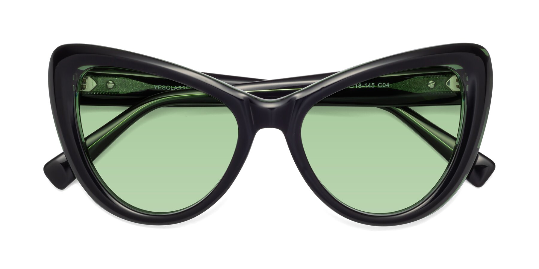 Folded Front of 1574 in Black-Green with Medium Green Tinted Lenses