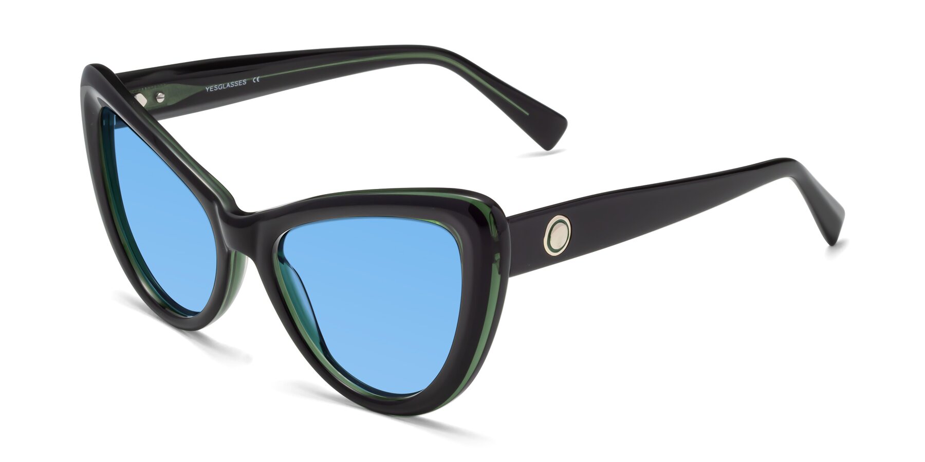 Angle of 1574 in Black-Green with Medium Blue Tinted Lenses