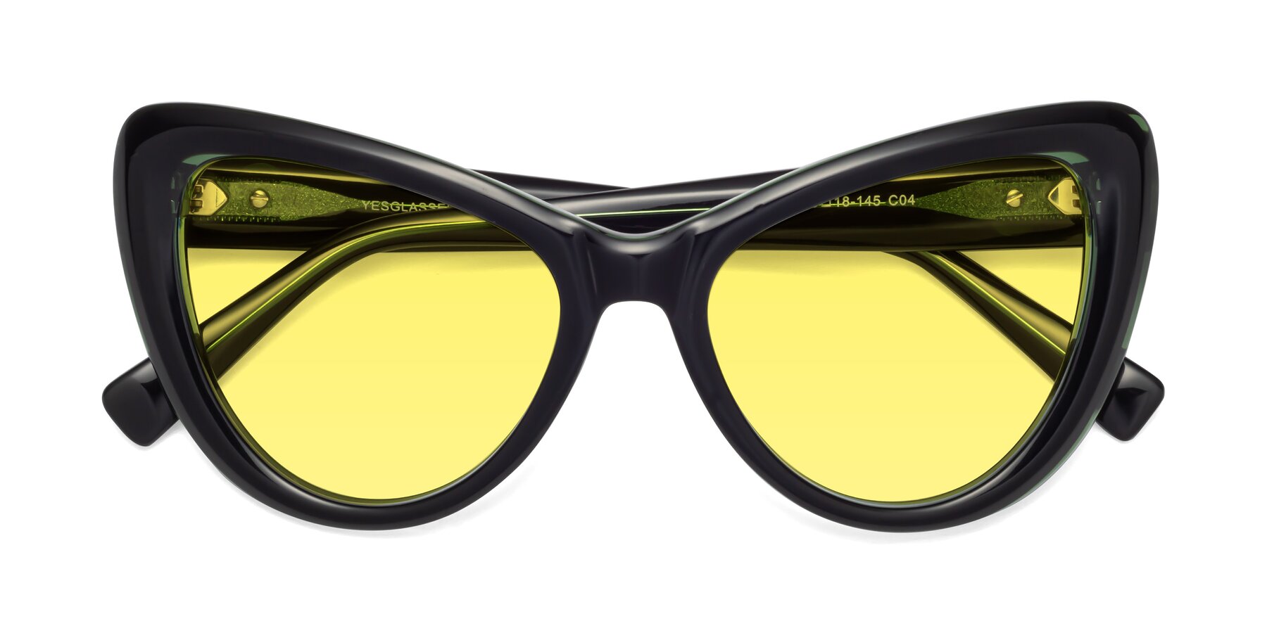 Folded Front of 1574 in Black-Green with Medium Yellow Tinted Lenses