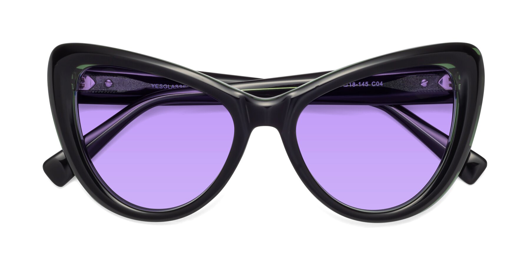 Folded Front of 1574 in Black-Green with Medium Purple Tinted Lenses