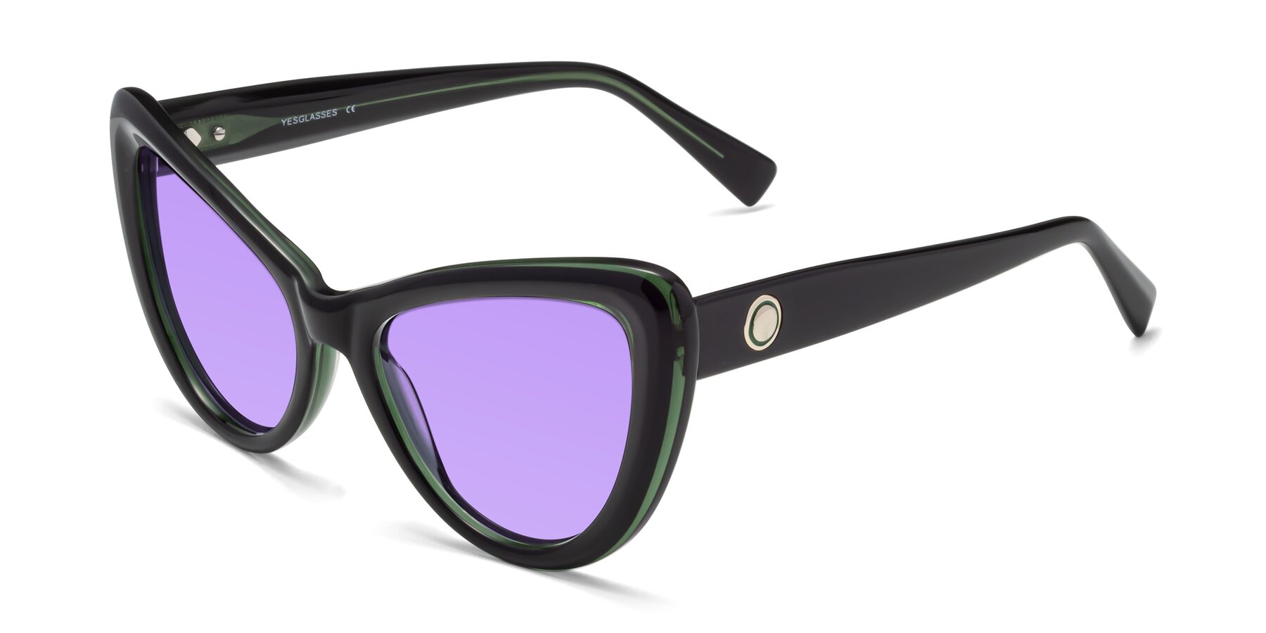 Angle of 1574 in Black-Green with Medium Purple Tinted Lenses