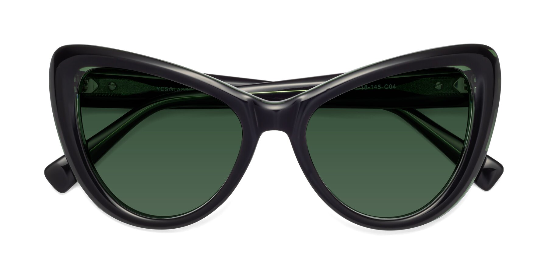 Folded Front of 1574 in Black-Green with Green Tinted Lenses