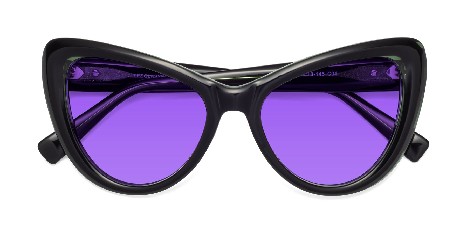Folded Front of 1574 in Black-Green with Purple Tinted Lenses