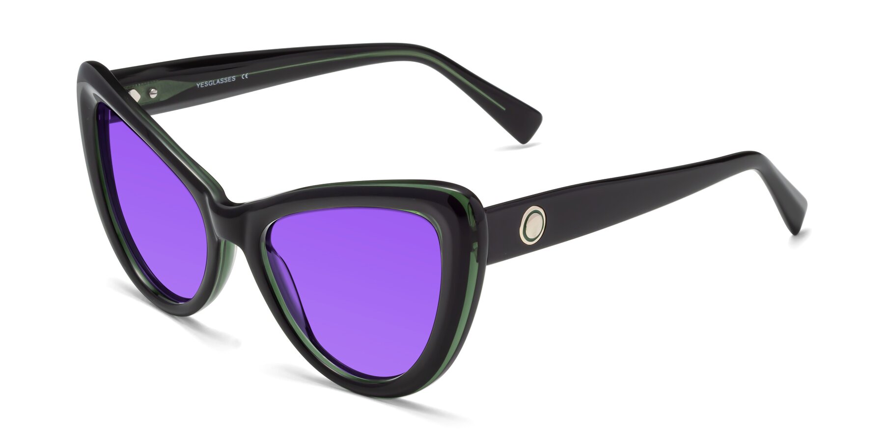 Angle of 1574 in Black-Green with Purple Tinted Lenses