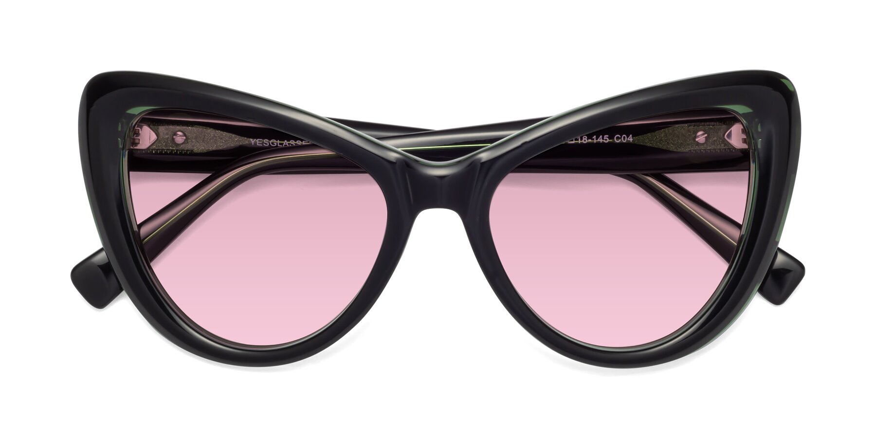 Folded Front of 1574 in Black-Green with Light Wine Tinted Lenses