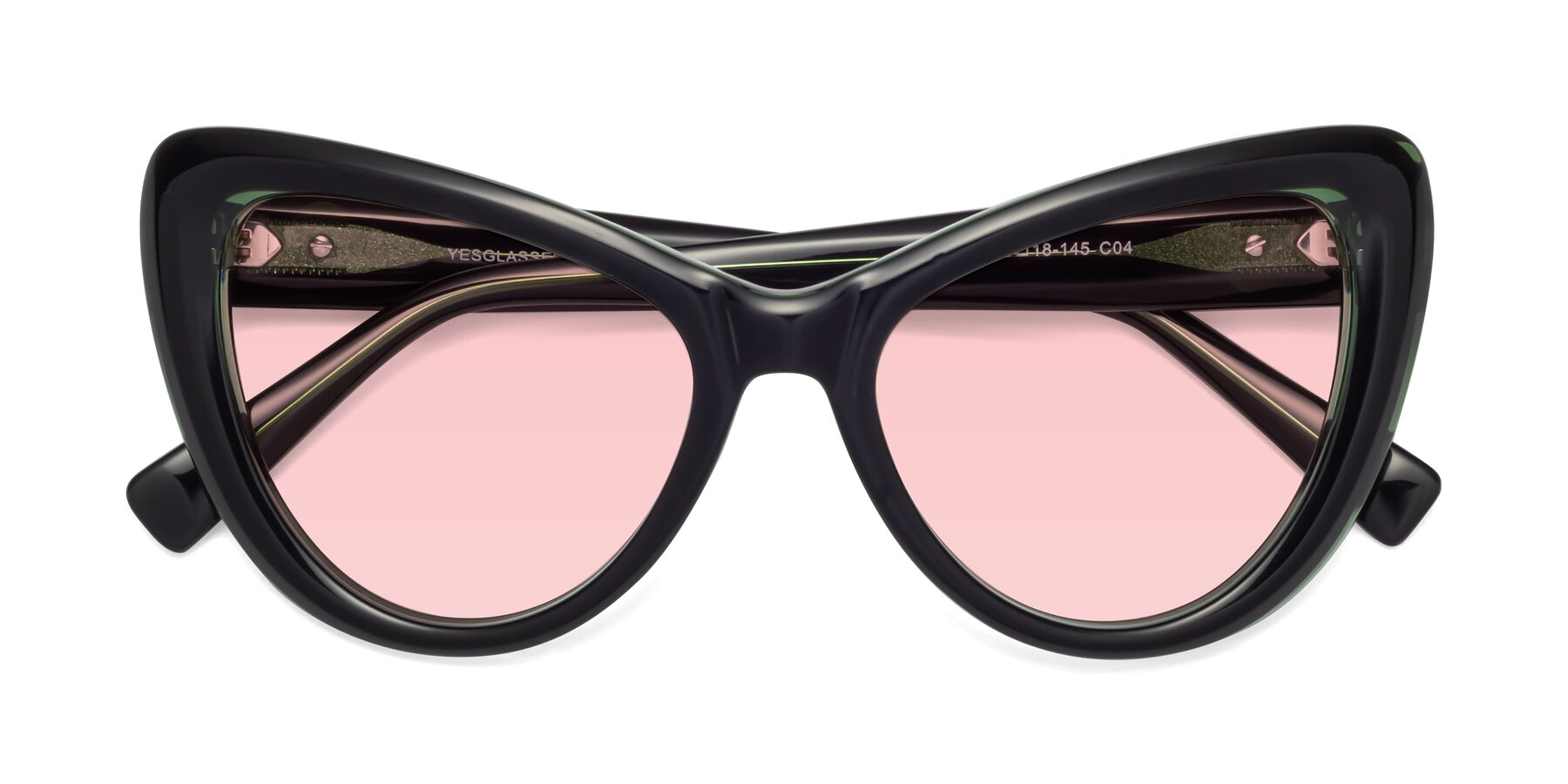 Folded Front of 1574 in Black-Green with Light Garnet Tinted Lenses