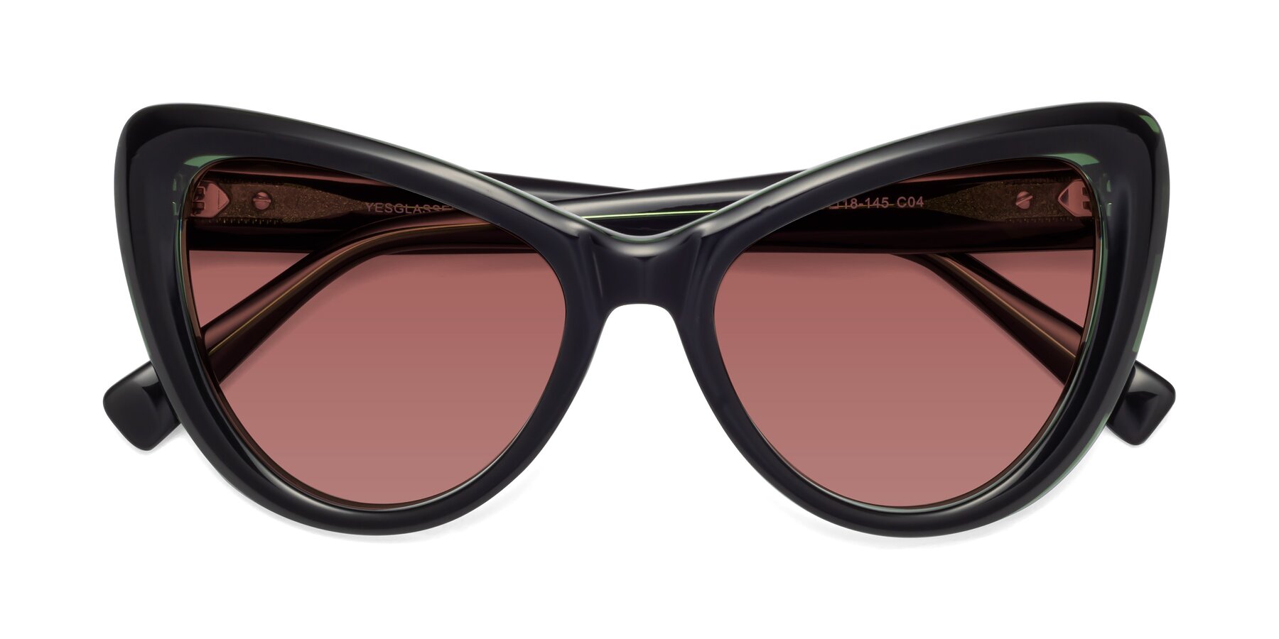 Folded Front of 1574 in Black-Green with Garnet Tinted Lenses