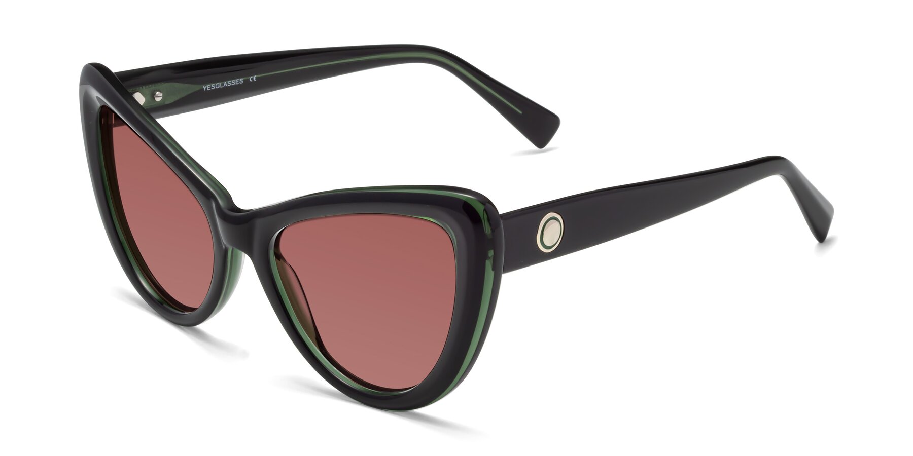 Angle of 1574 in Black-Green with Garnet Tinted Lenses