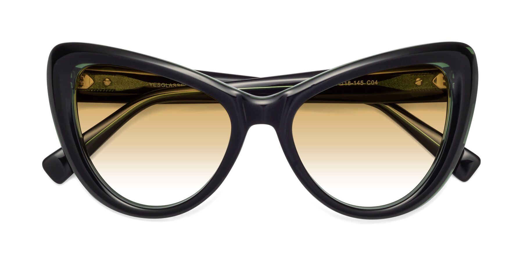 Folded Front of 1574 in Black-Green with Champagne Gradient Lenses