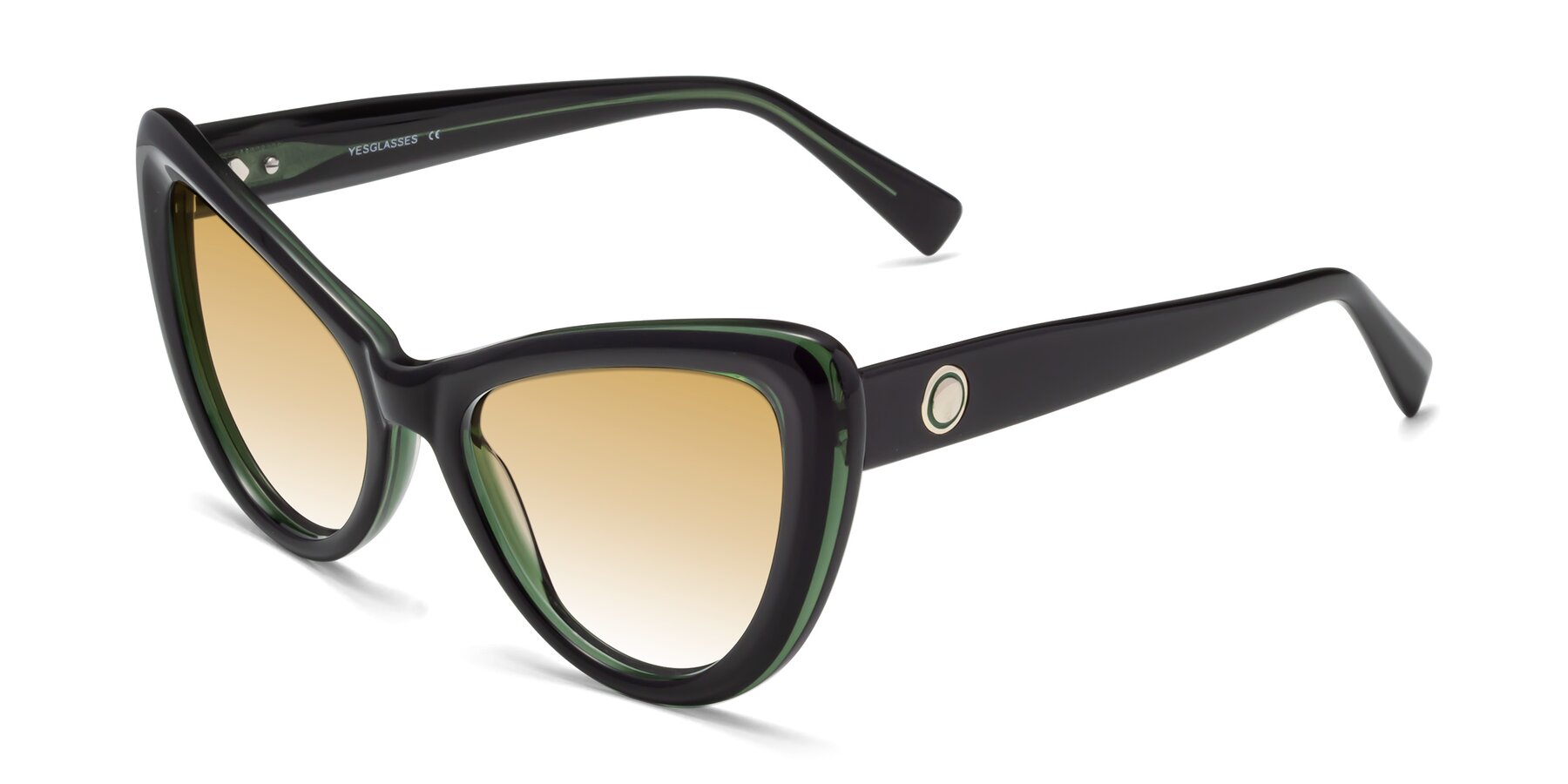 Angle of 1574 in Black-Green with Champagne Gradient Lenses