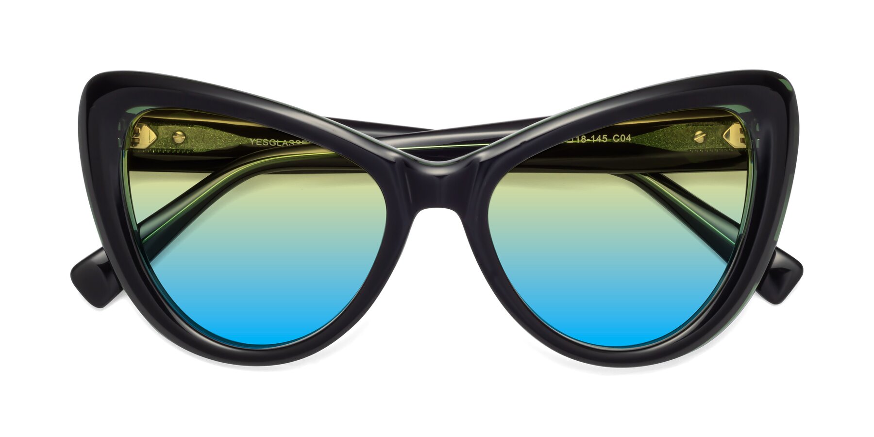 Folded Front of 1574 in Black-Green with Yellow / Blue Gradient Lenses