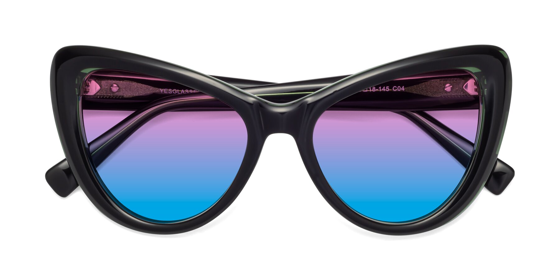 Folded Front of 1574 in Black-Green with Pink / Blue Gradient Lenses