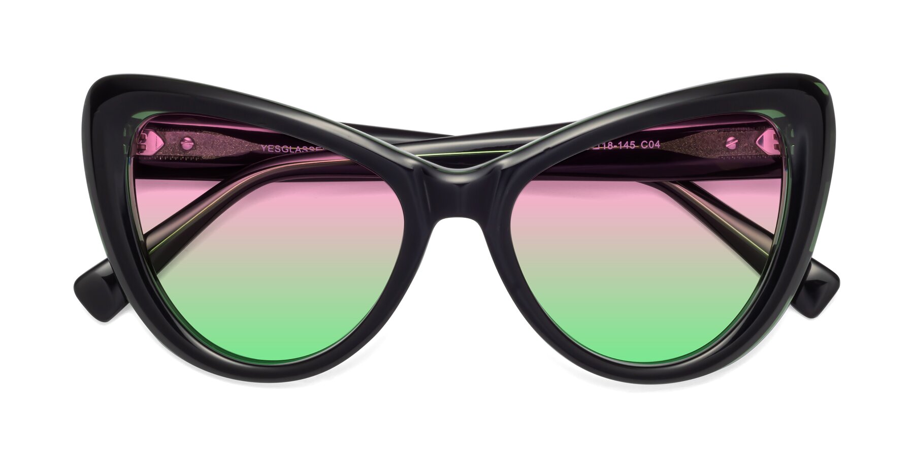 Folded Front of 1574 in Black-Green with Pink / Green Gradient Lenses