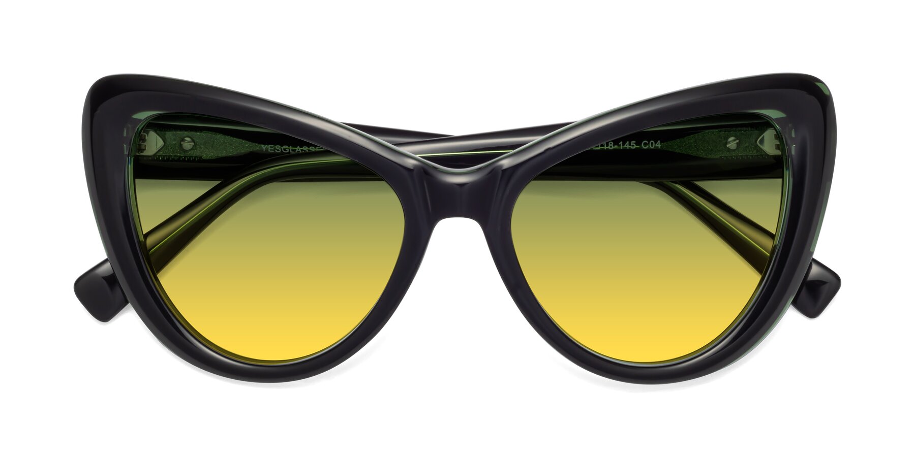 Folded Front of 1574 in Black-Green with Green / Yellow Gradient Lenses