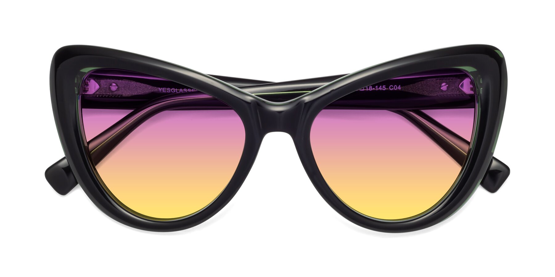 Folded Front of 1574 in Black-Green with Purple / Yellow Gradient Lenses