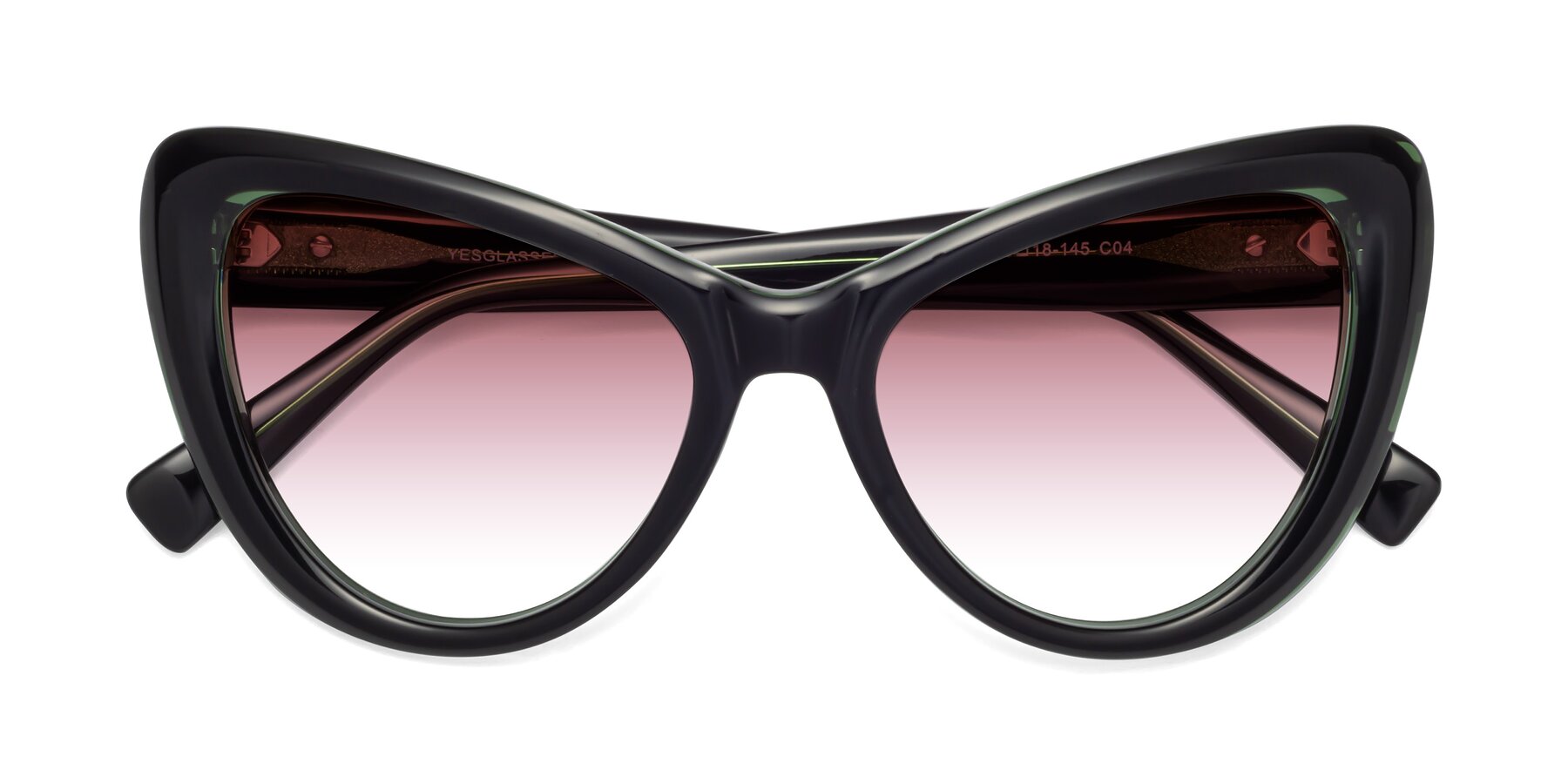 Folded Front of 1574 in Black-Green with Garnet Gradient Lenses