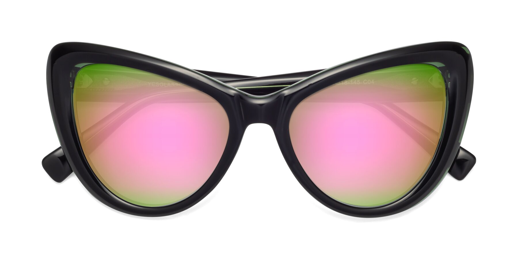 Folded Front of 1574 in Black-Green with Pink Mirrored Lenses