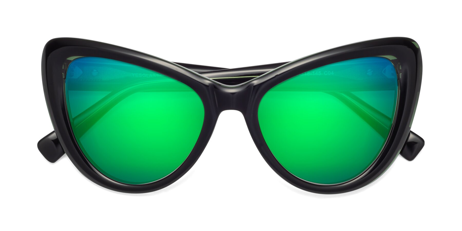 Folded Front of 1574 in Black-Green with Green Mirrored Lenses
