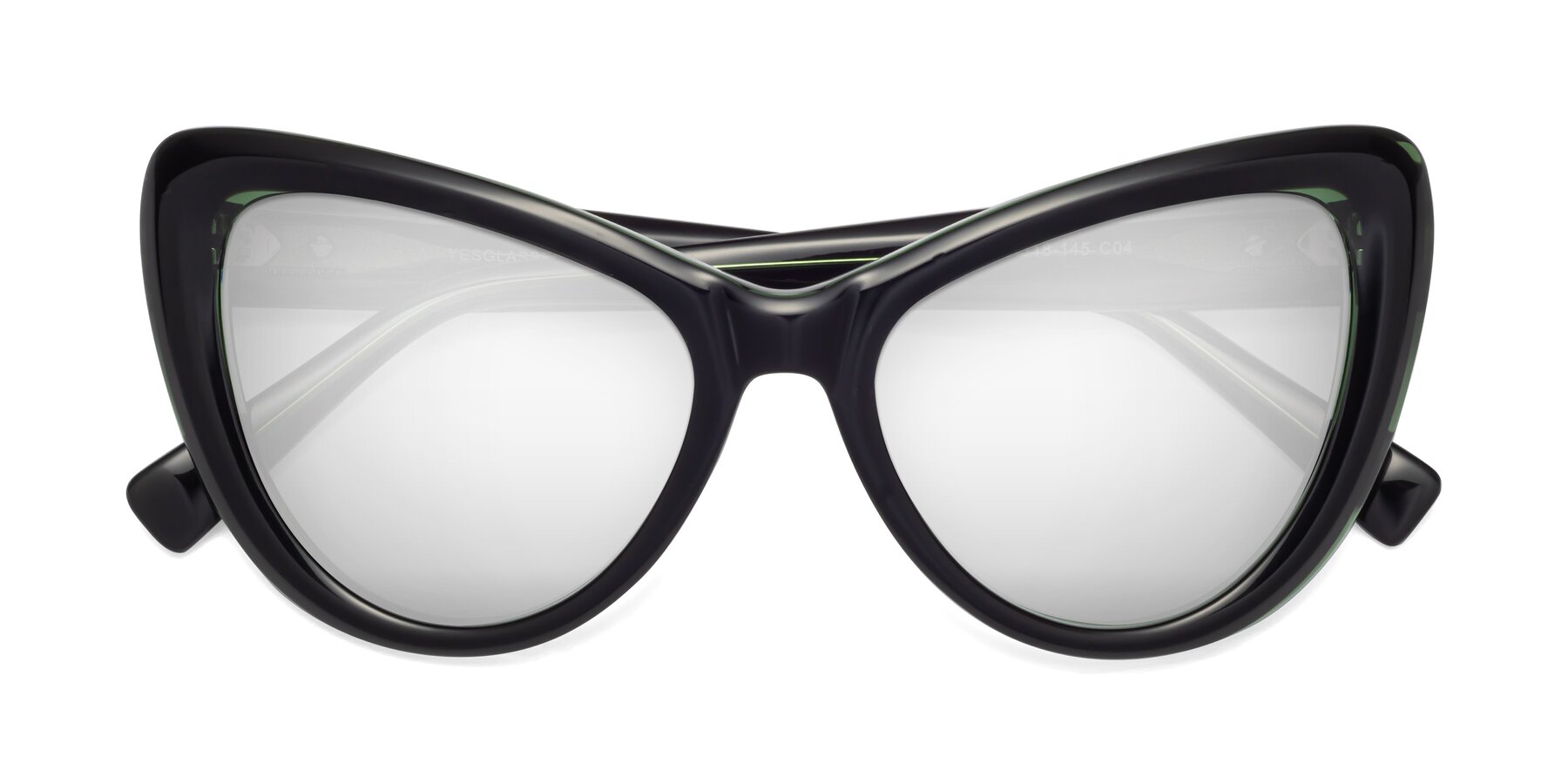 Folded Front of 1574 in Black-Green with Silver Mirrored Lenses