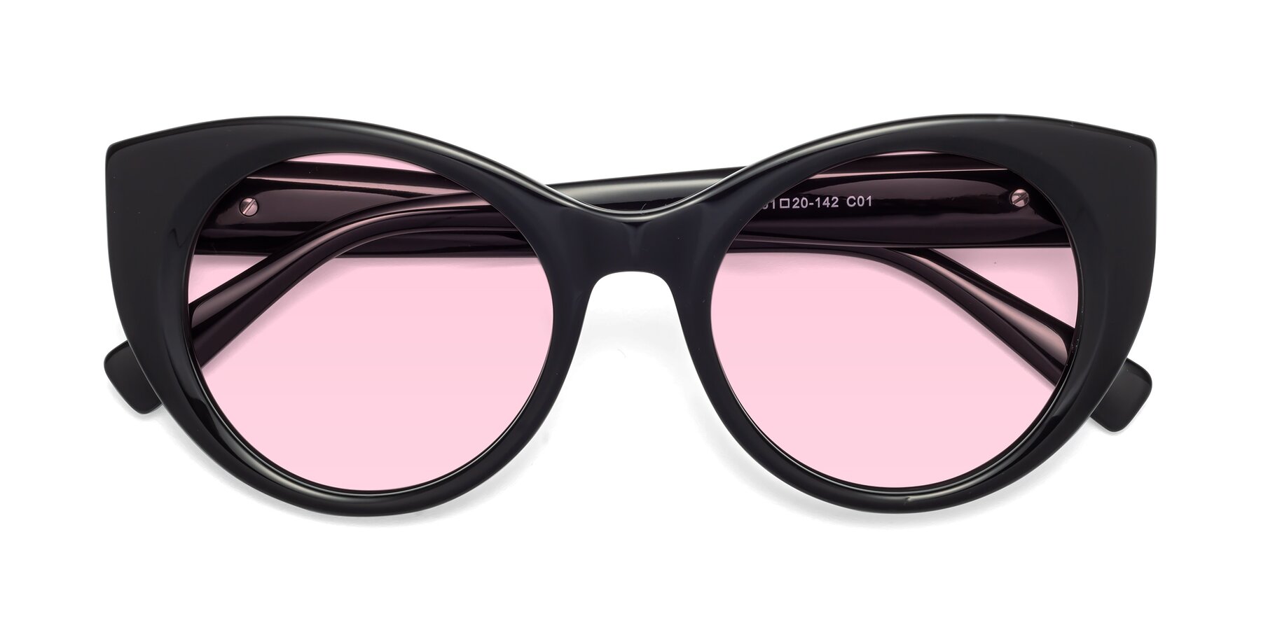 Folded Front of 1575 in Black with Light Pink Tinted Lenses