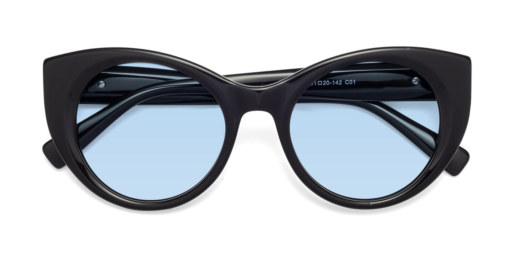 Folded Front of 1575 in Black with Light Blue Tinted Lenses
