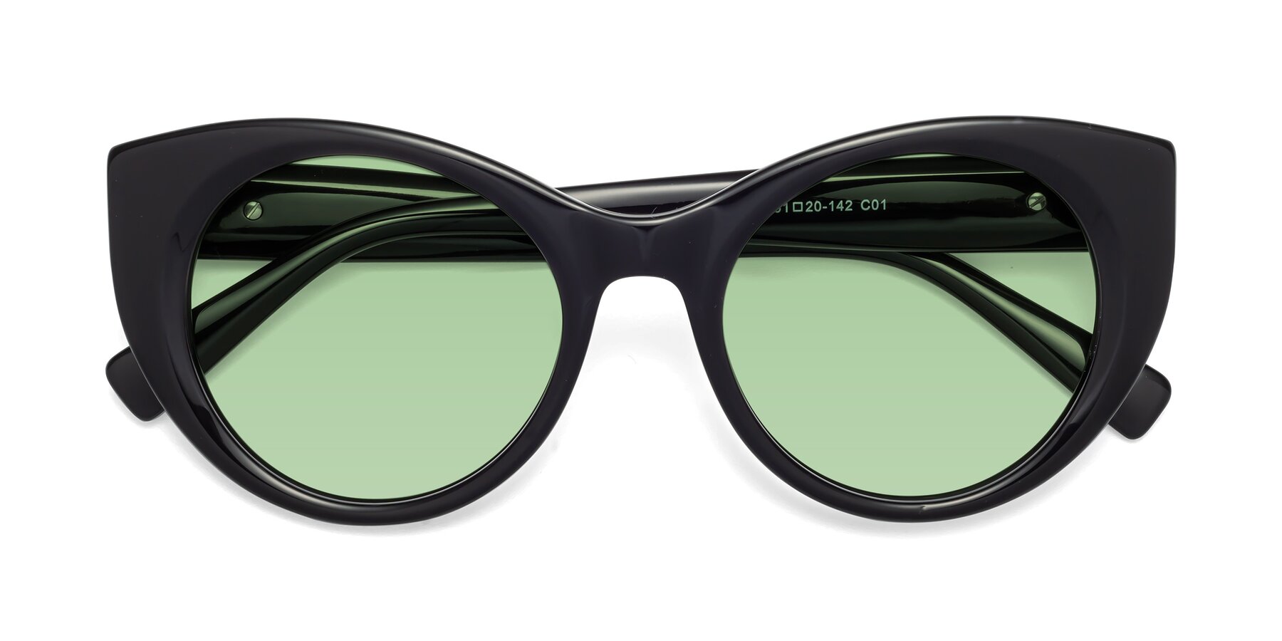 Folded Front of 1575 in Black with Medium Green Tinted Lenses