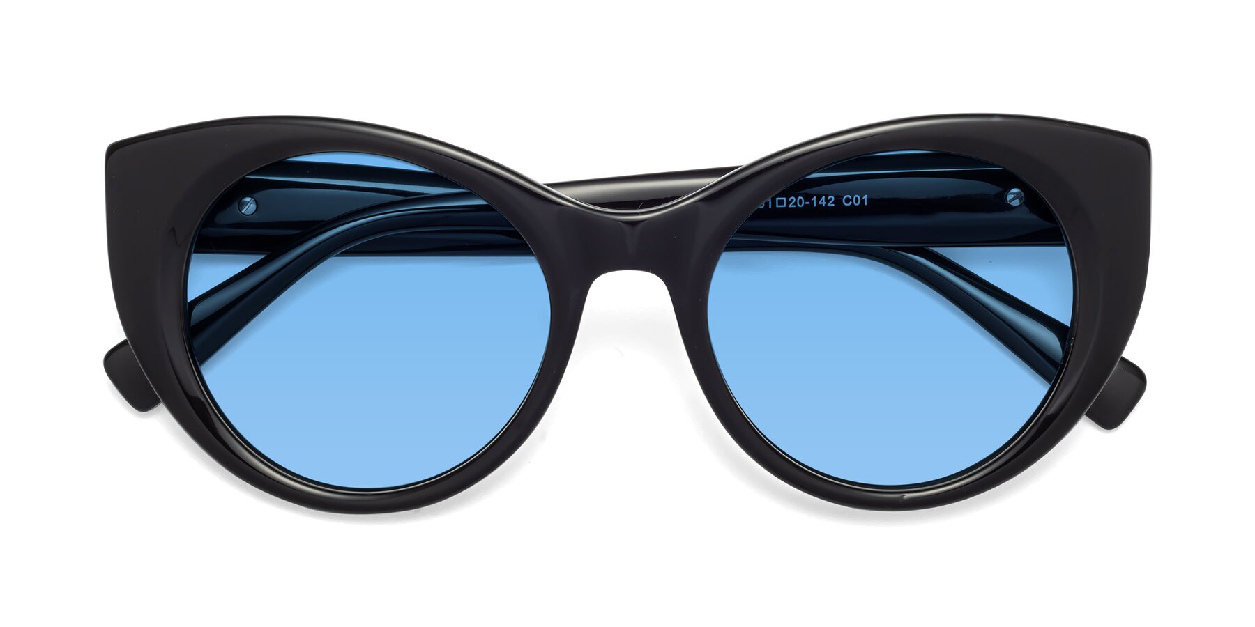 Folded Front of 1575 in Black with Medium Blue Tinted Lenses