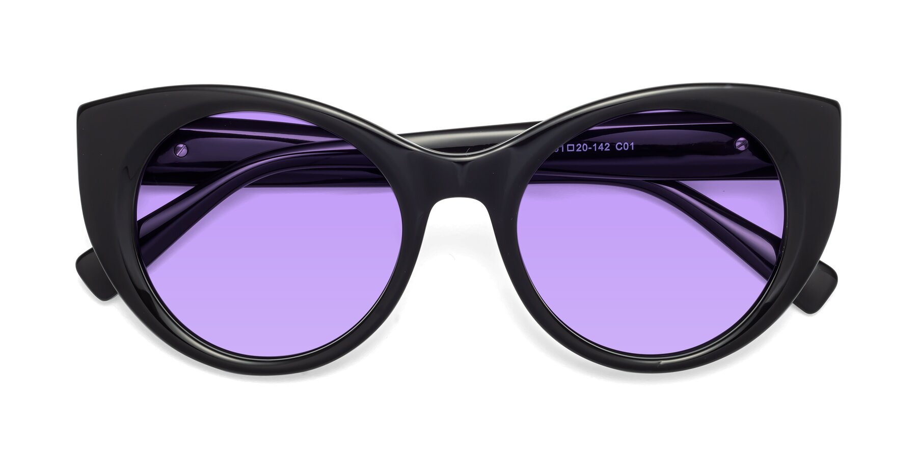 Folded Front of 1575 in Black with Medium Purple Tinted Lenses