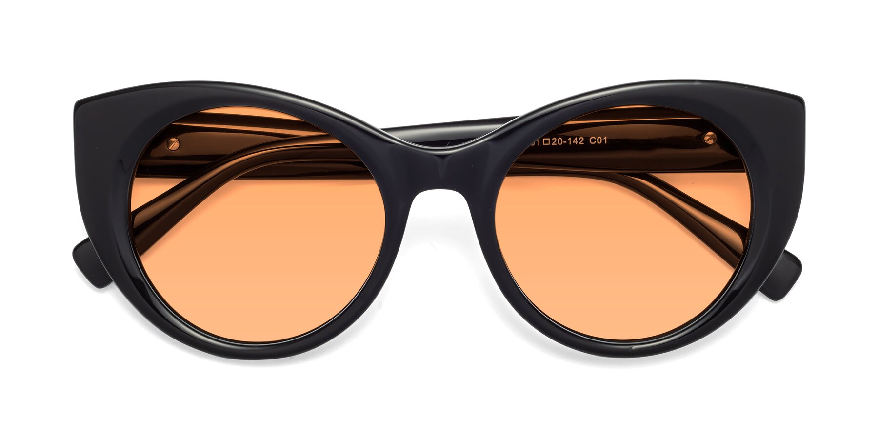 Folded Front of 1575 in Black with Medium Orange Tinted Lenses