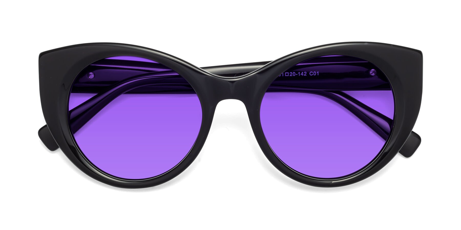 Folded Front of 1575 in Black with Purple Tinted Lenses