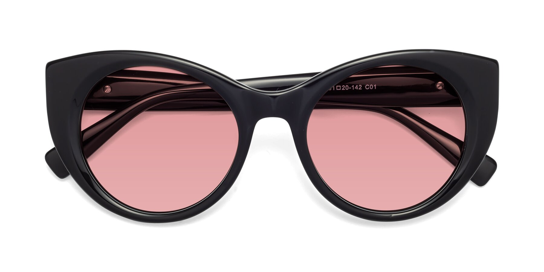 Folded Front of 1575 in Black with Medium Garnet Tinted Lenses