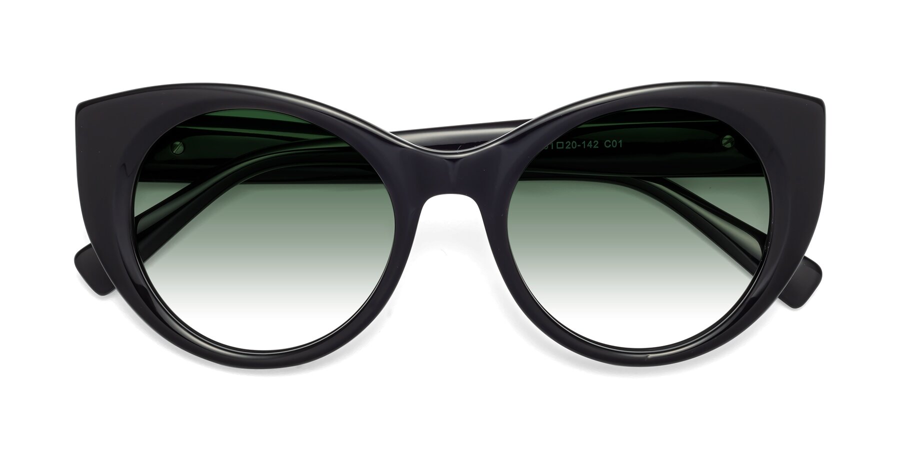 Folded Front of 1575 in Black with Green Gradient Lenses