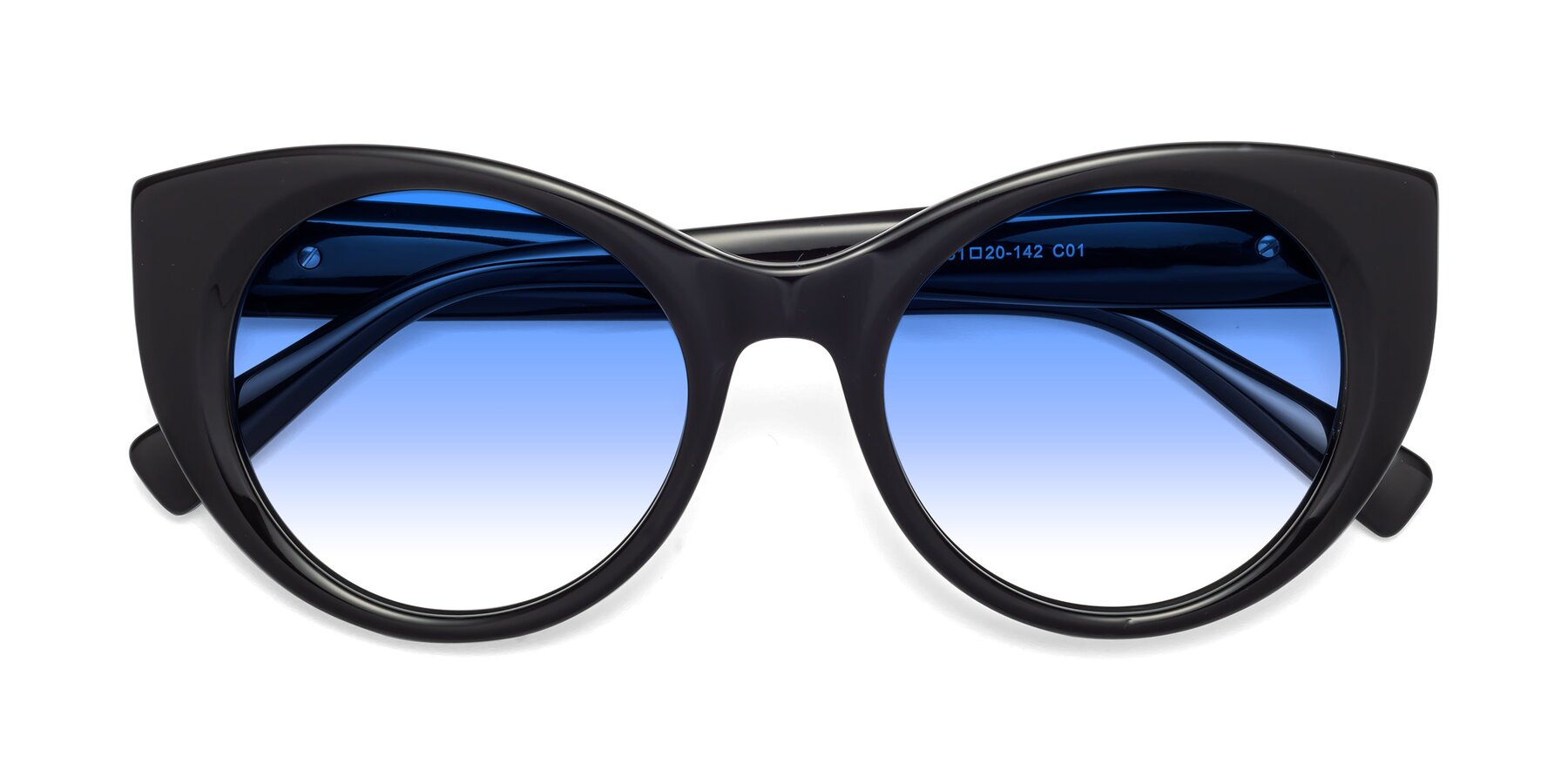 Folded Front of 1575 in Black with Blue Gradient Lenses