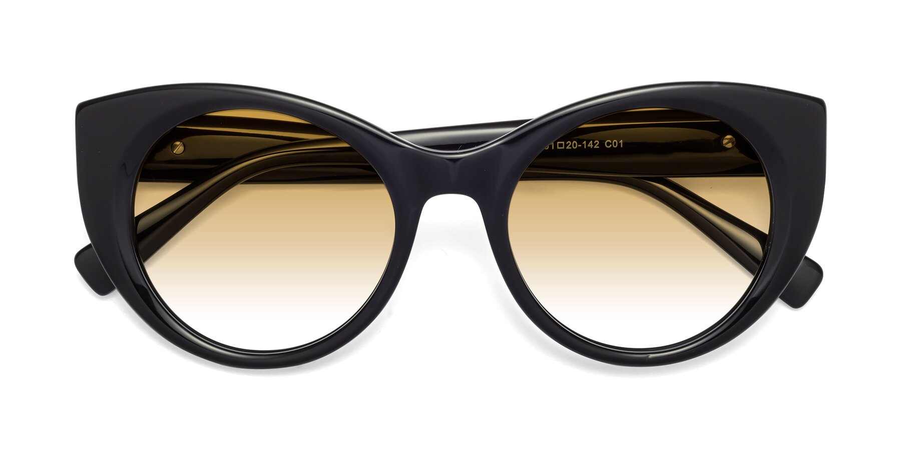 Folded Front of 1575 in Black with Champagne Gradient Lenses
