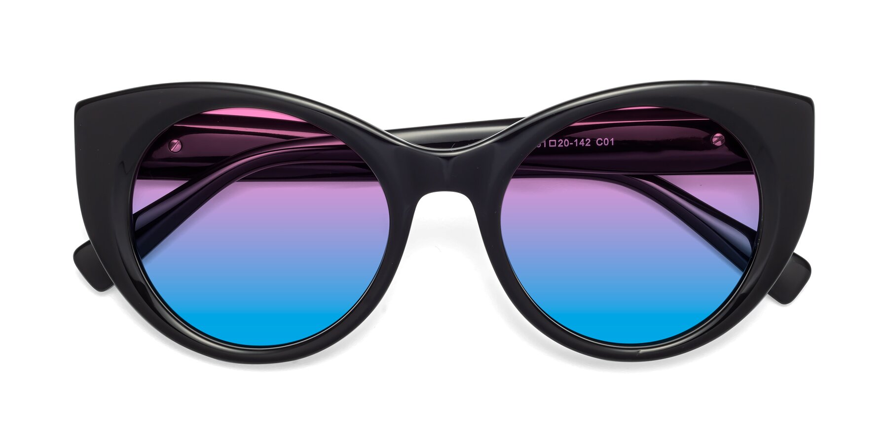 Folded Front of 1575 in Black with Pink / Blue Gradient Lenses