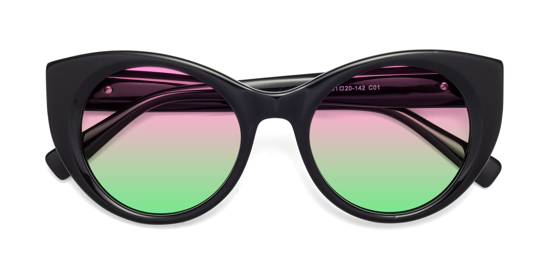 Folded Front of 1575 in Black with Pink / Green Gradient Lenses