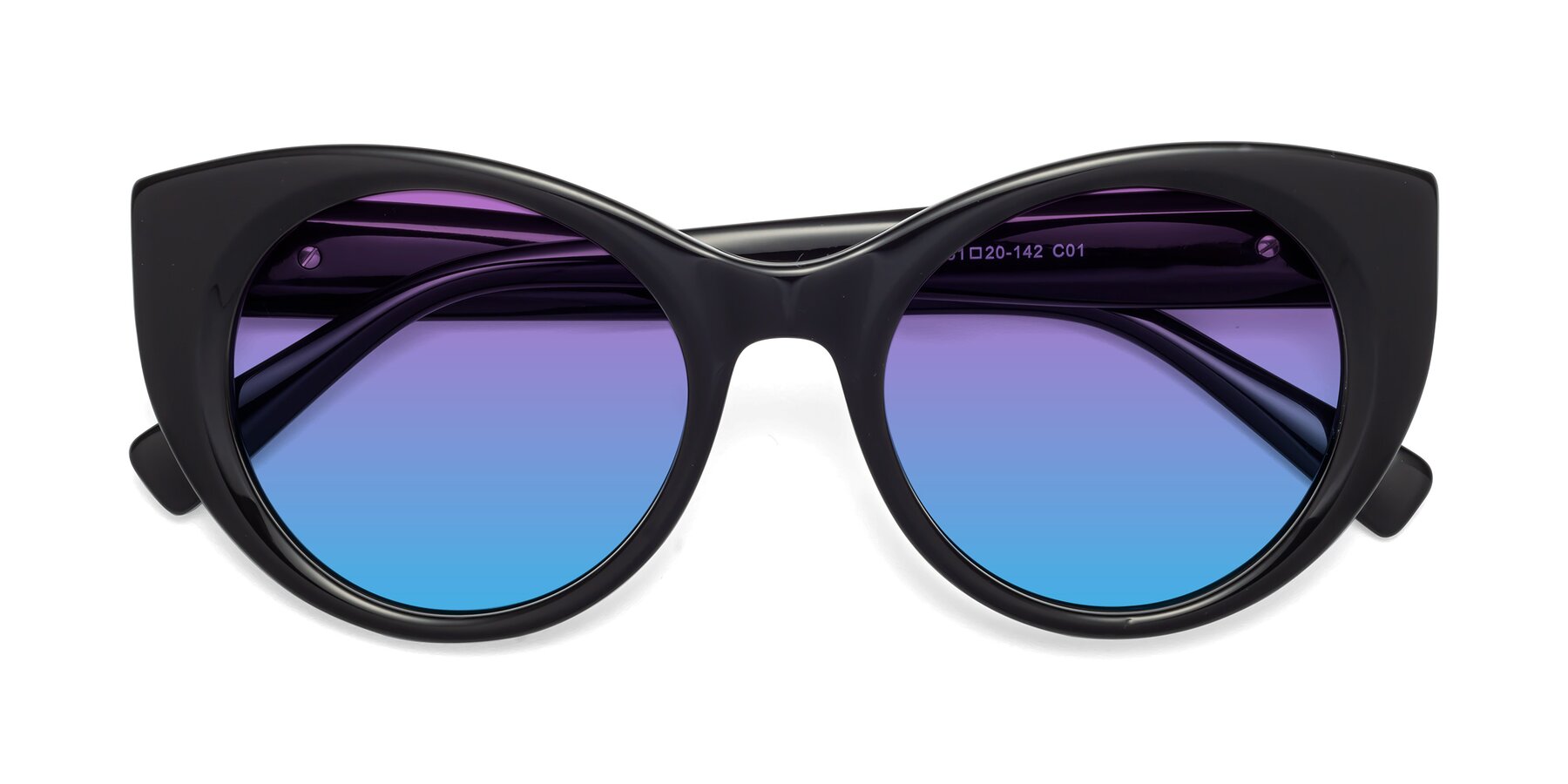 Folded Front of 1575 in Black with Purple / Blue Gradient Lenses