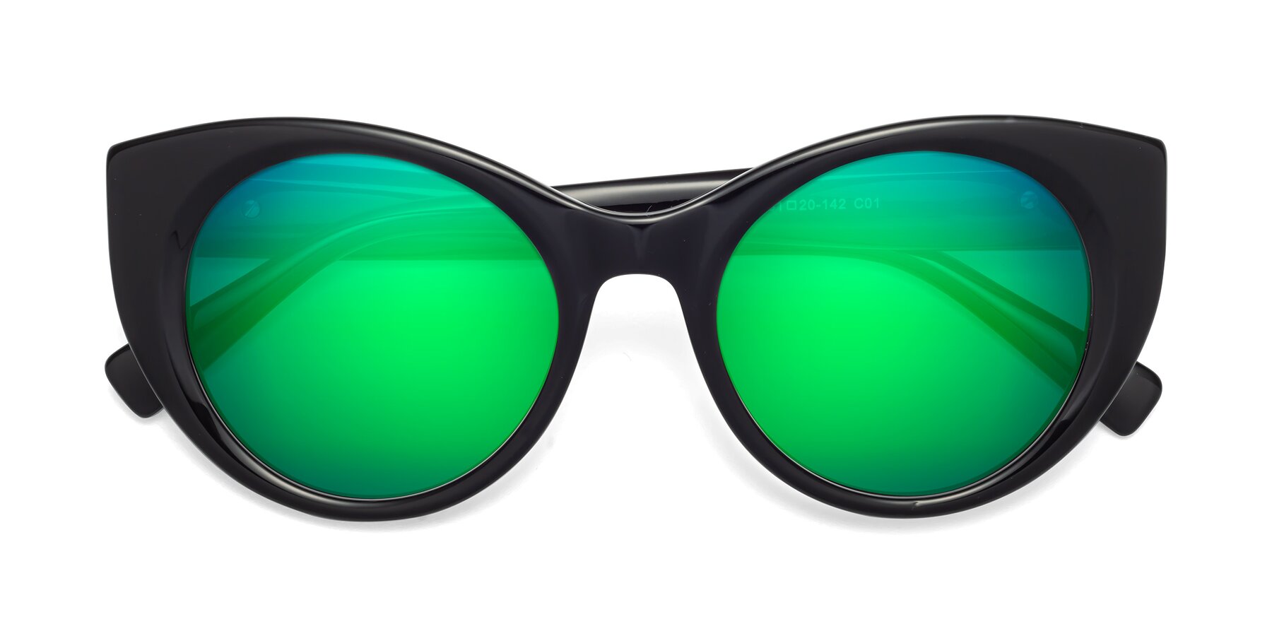 Folded Front of 1575 in Black with Green Mirrored Lenses