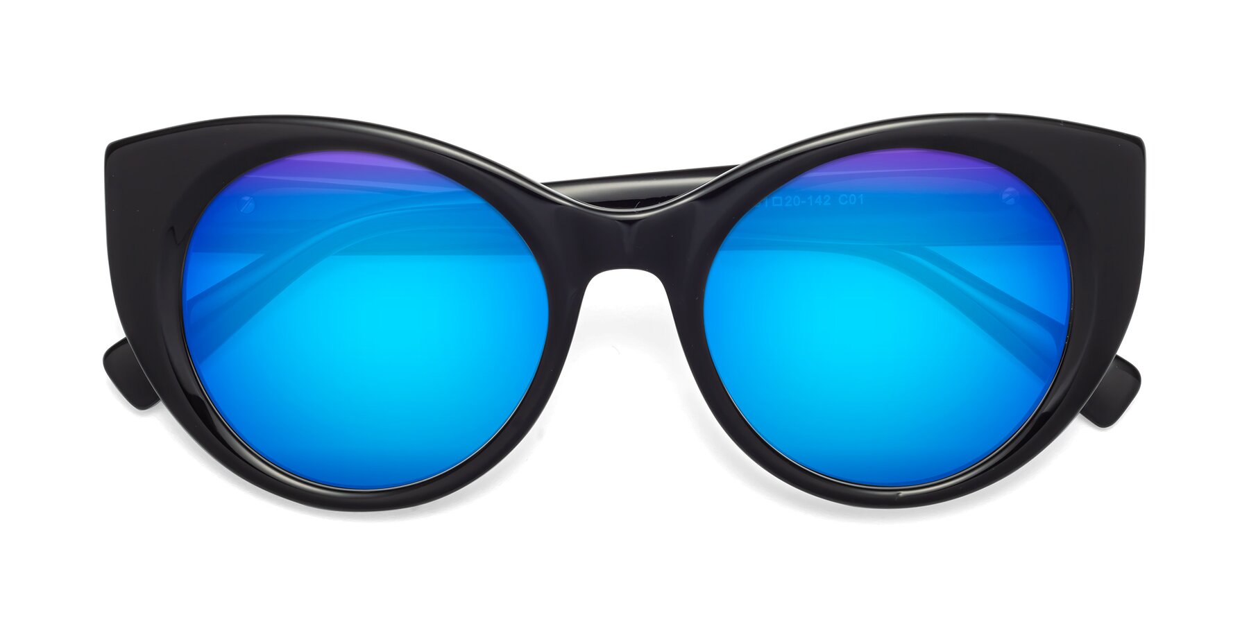Folded Front of 1575 in Black with Blue Mirrored Lenses