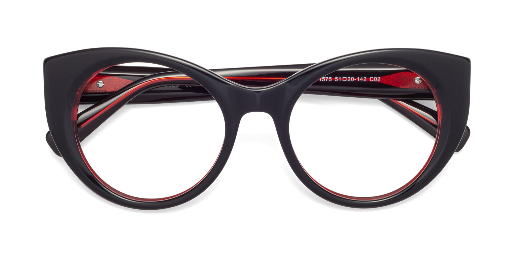 Folded Front of 1575 in Black-Wine with Clear Reading Eyeglass Lenses