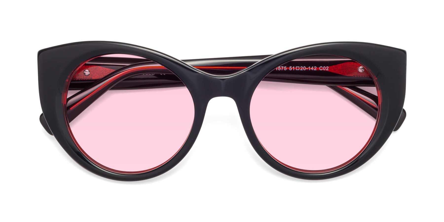 Folded Front of 1575 in Black-Wine with Light Pink Tinted Lenses