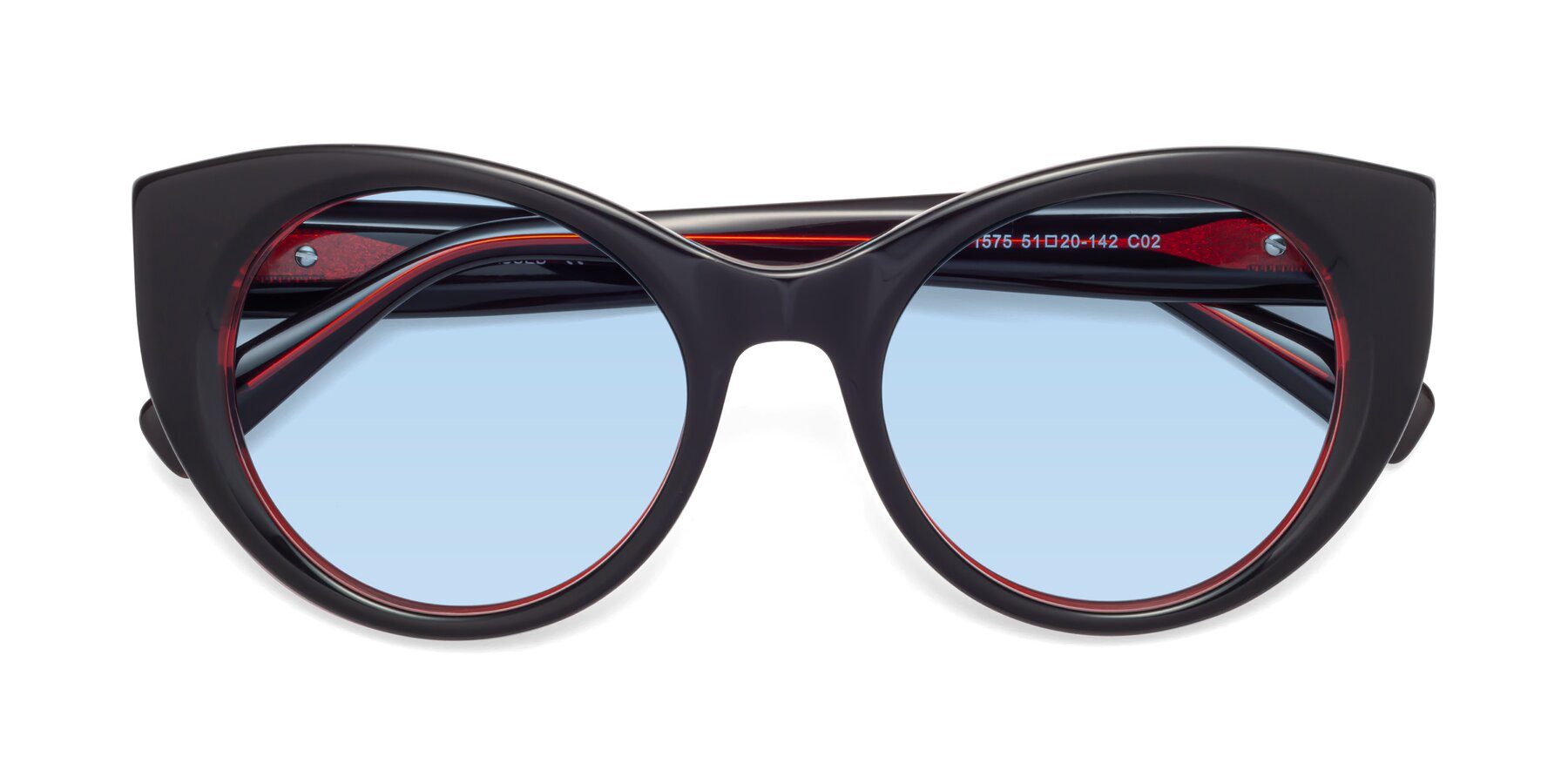 Folded Front of 1575 in Black-Wine with Light Blue Tinted Lenses