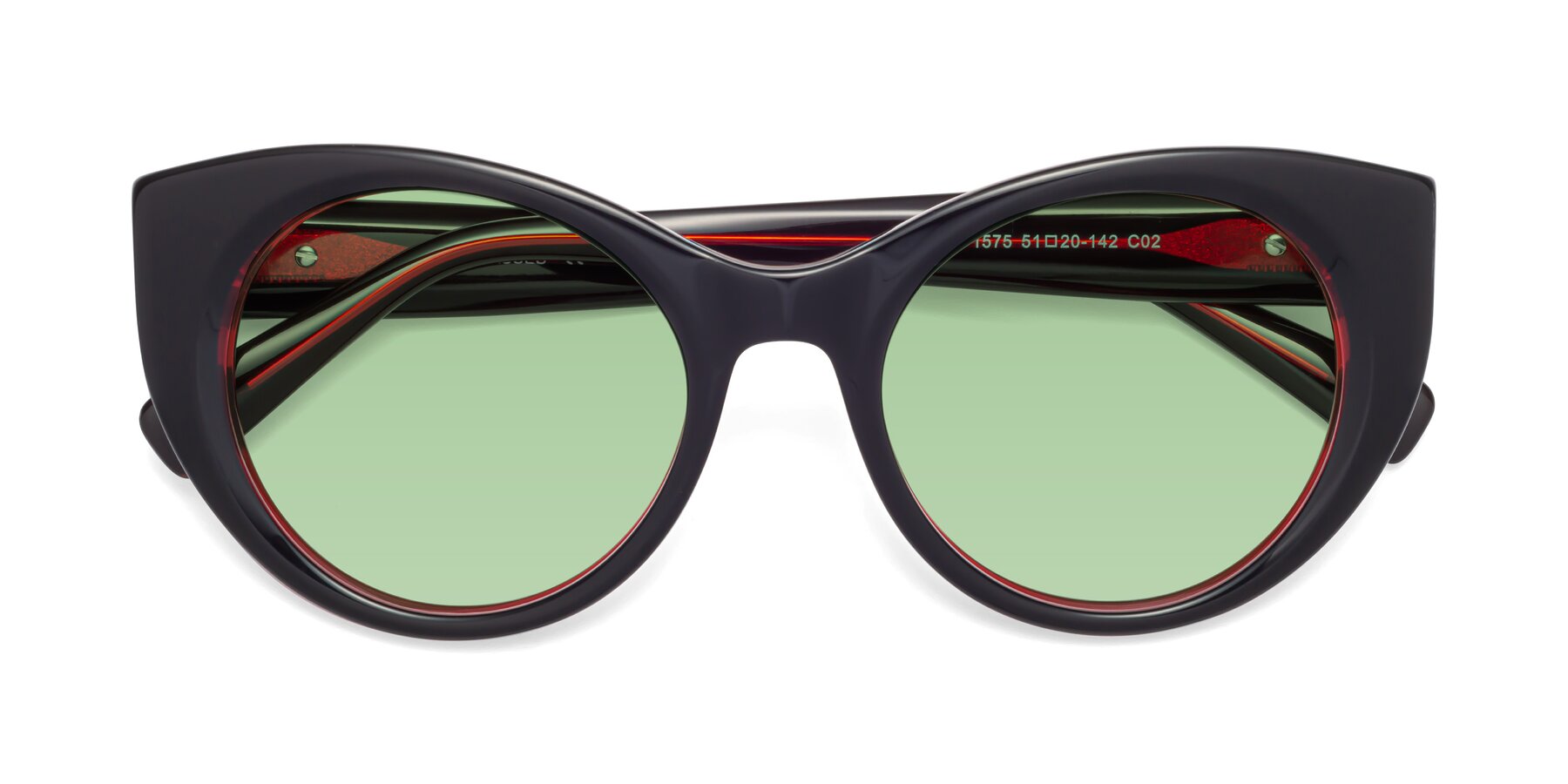 Folded Front of 1575 in Black-Wine with Medium Green Tinted Lenses
