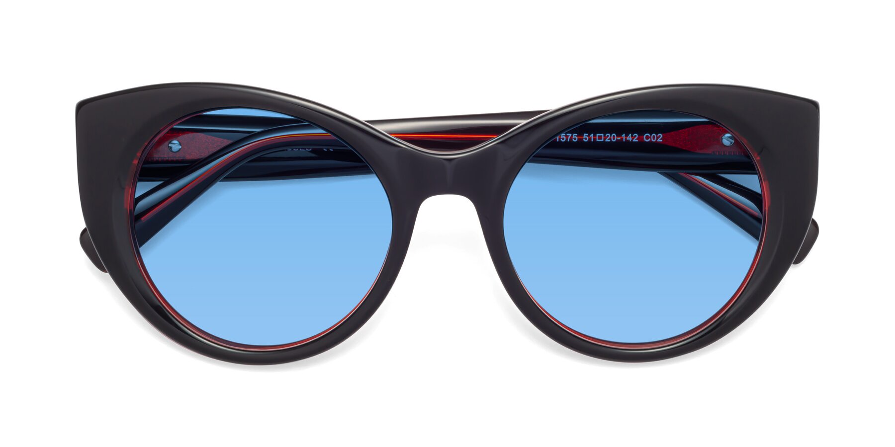 Folded Front of 1575 in Black-Wine with Medium Blue Tinted Lenses