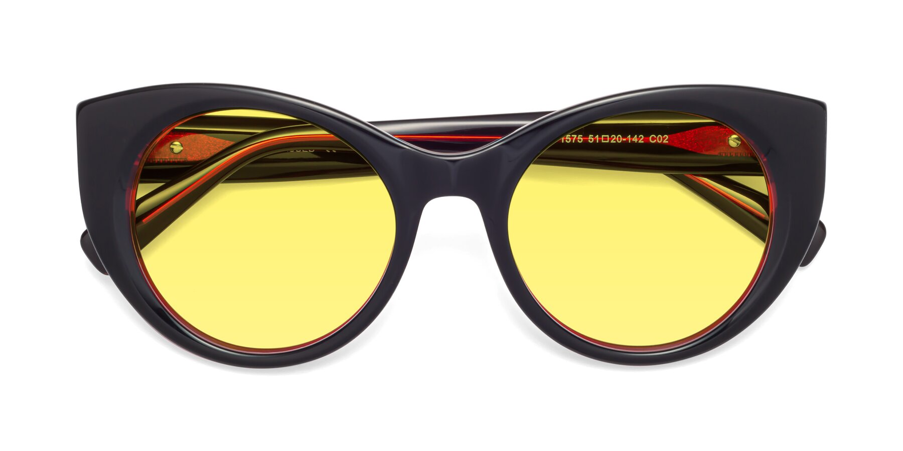 Folded Front of 1575 in Black-Wine with Medium Yellow Tinted Lenses