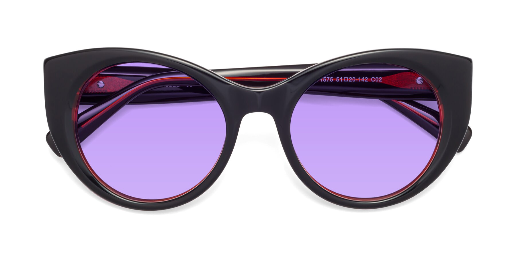 Folded Front of 1575 in Black-Wine with Medium Purple Tinted Lenses