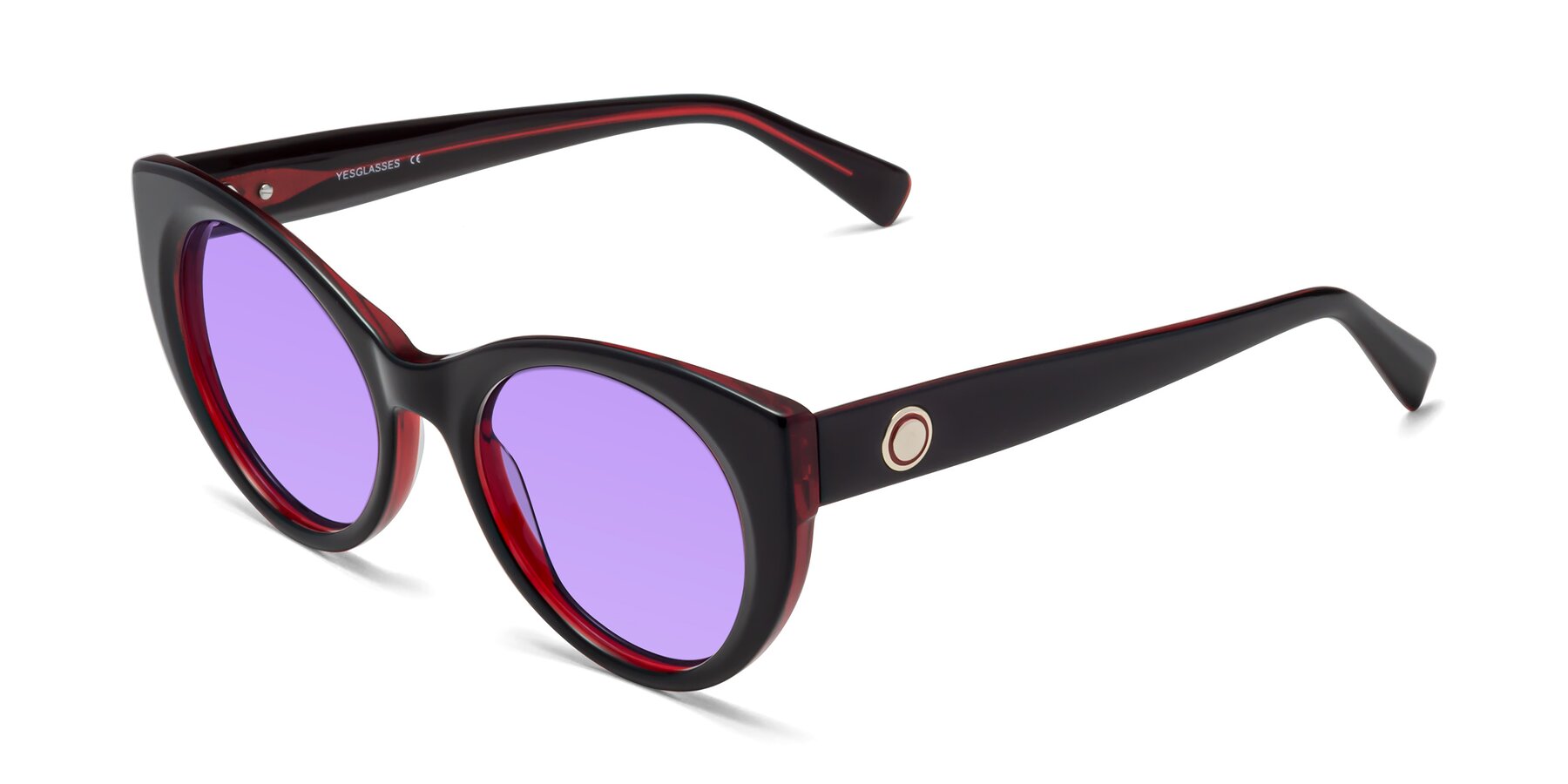 Angle of 1575 in Black-Wine with Medium Purple Tinted Lenses