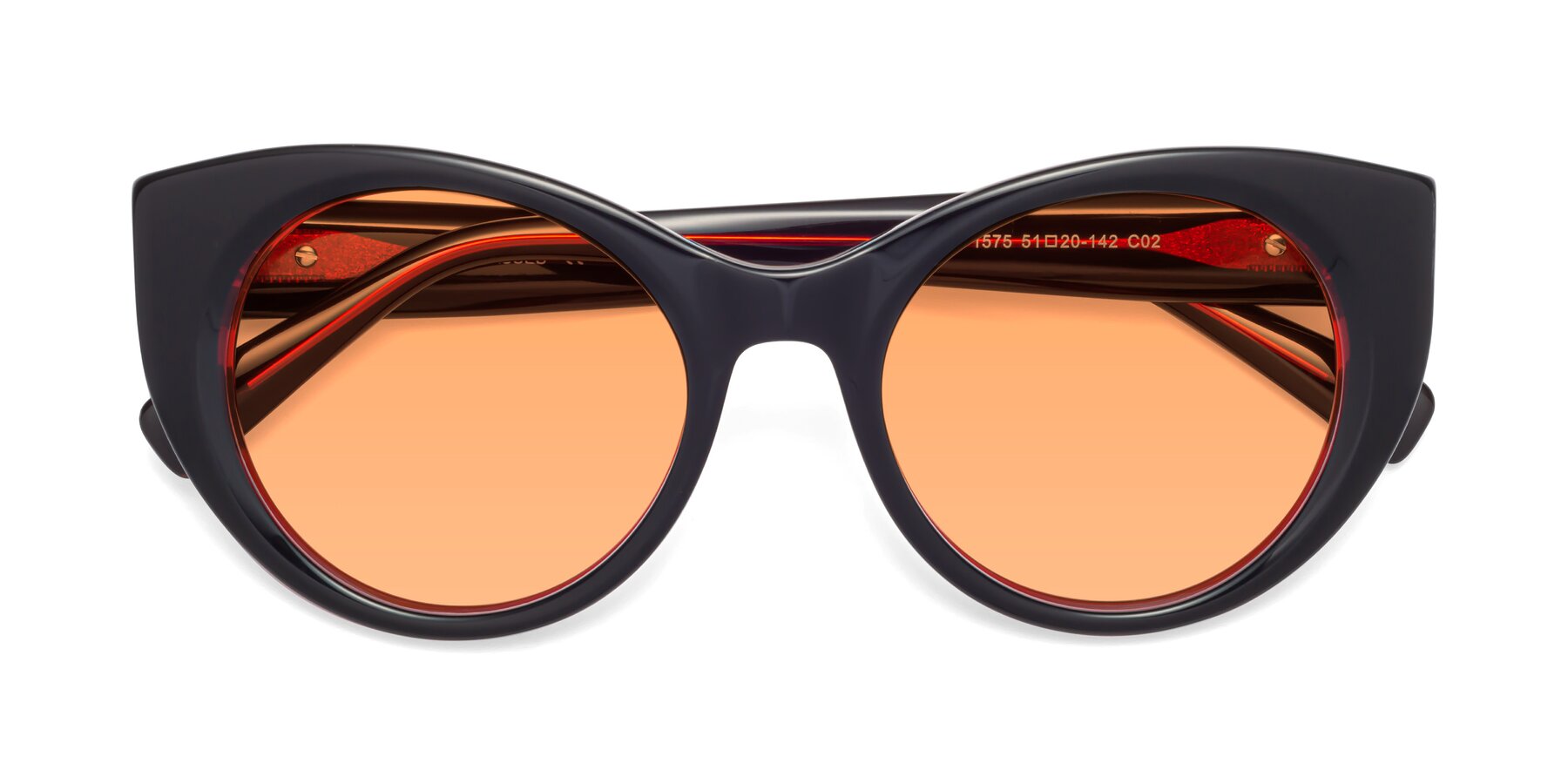 Folded Front of 1575 in Black-Wine with Medium Orange Tinted Lenses
